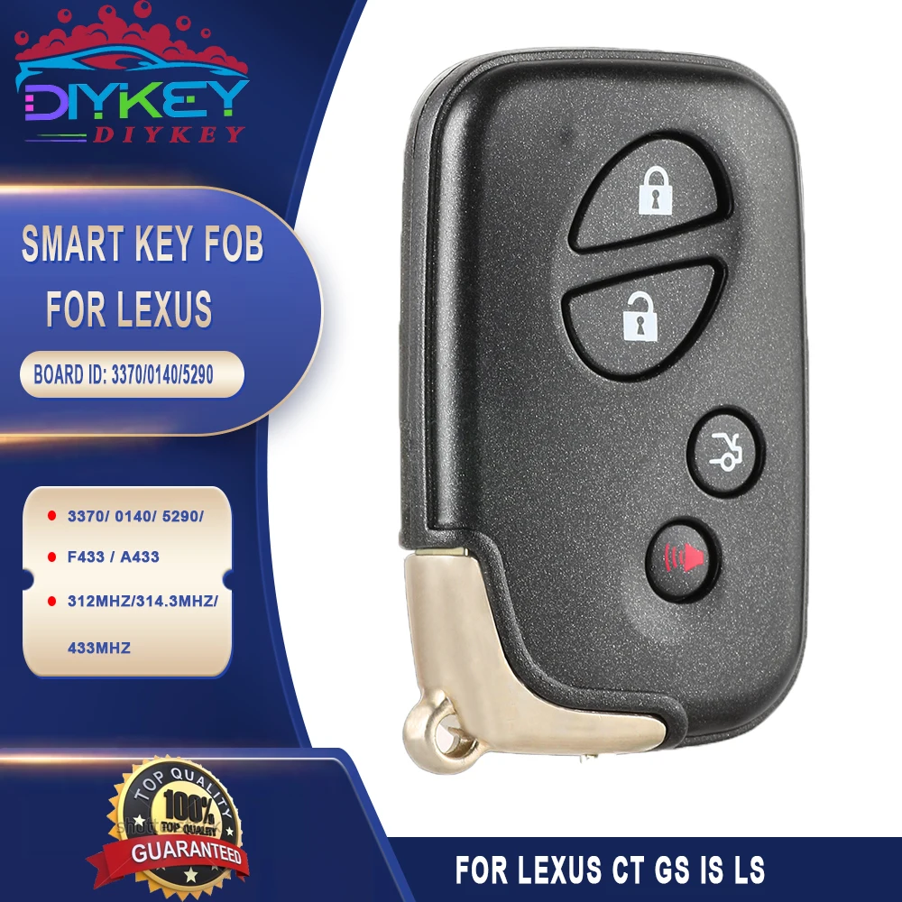 

DIYKEY Board ID: 3370/ 0140/ 5290 / F433 / A433 Smart Remote Key for Toyota Crown Prodo Land Cruiser Prius Highlander 2007-2018