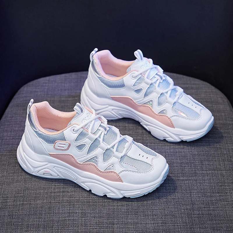 

2021 Women Fashion Sneaker Spring Lady Casual Chunky Sneakers Female Breathable Shoes White Thick Soles Sneaker