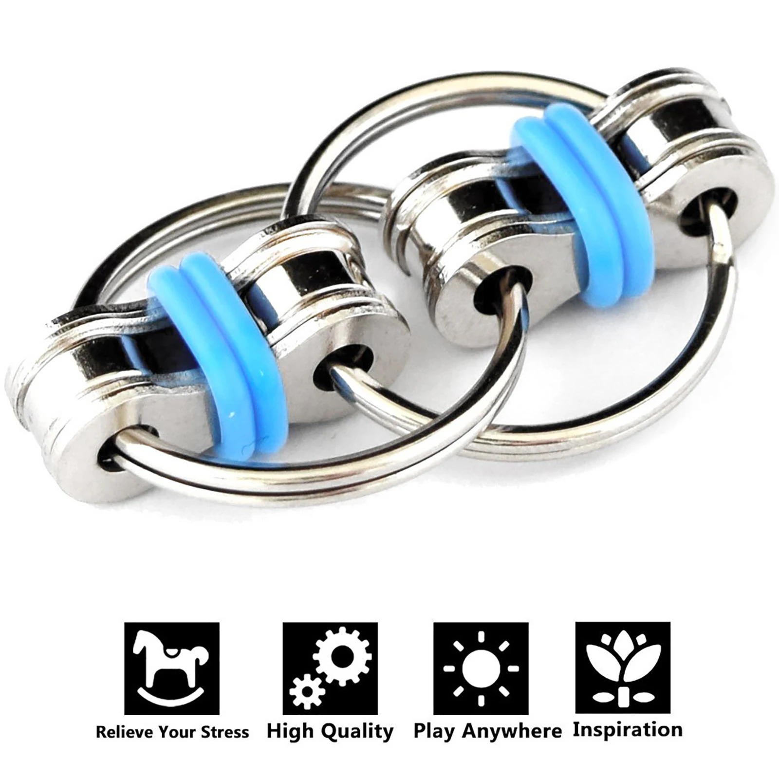 

2pcs Fun Fidget Toys Autism ADHD Anti Stress Key Ring Hand Spinner Toy Bearing Finger Stress Chain Toy For Adult Children Gift