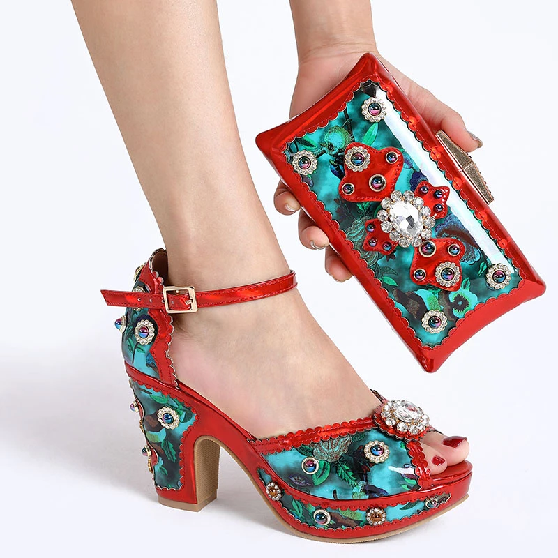 Unique Design Retro High Heel Sandal Women Pumps Shoe and Bag Set Fashion Party Italian Heeled Shoes with Matching | Обувь