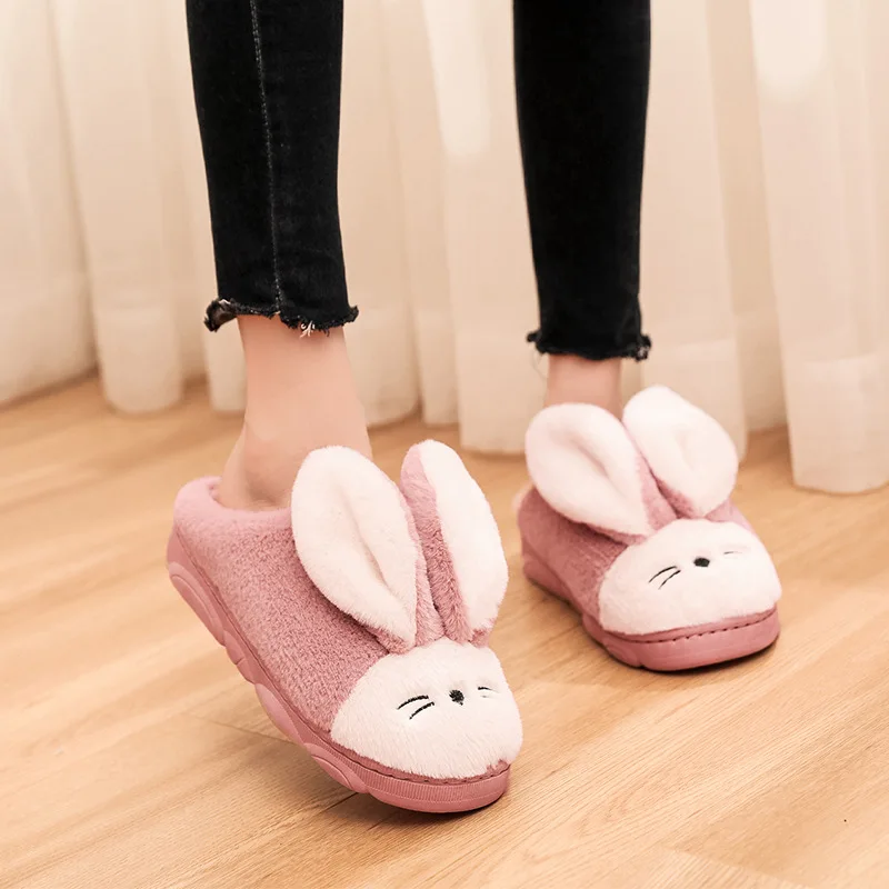 pink Новое поступление; домашние тапочки; женские домашние тапочки; зимние тапочки с заячьими животными; обувь на меху; женские домашние тапочки; chinelo - Цвет: pink