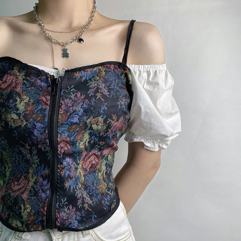 Женский цветочвечерние укороченный топ с открытой спиной и лямкой на шее |