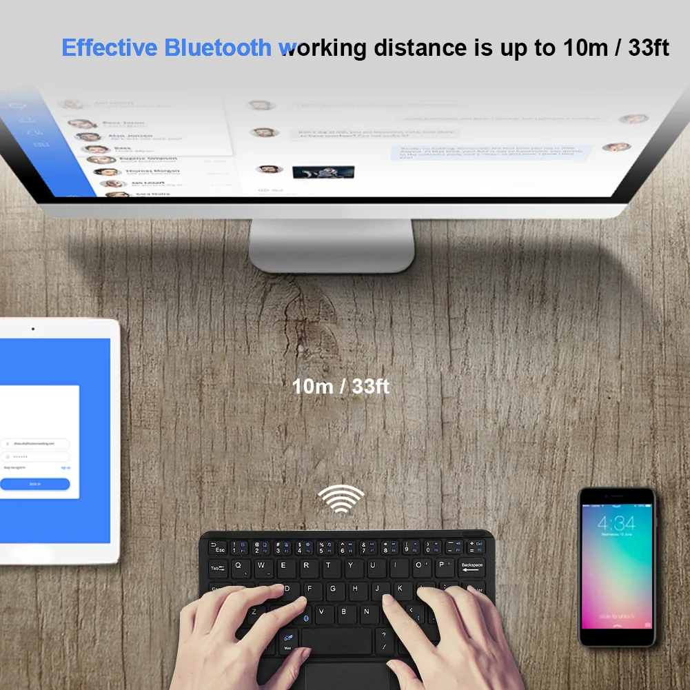 Черная ультра-тонкая мини беспроводная Bluetooth-совместимая клавиатура с тачпадом
