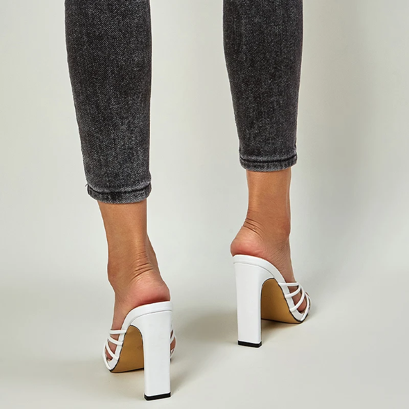 

2021 Women's Narrow Women PU Leather High Heels Woman Pumps Female Shoes Summer Big Size 42 Knot Band Slippers Slides Ladies
