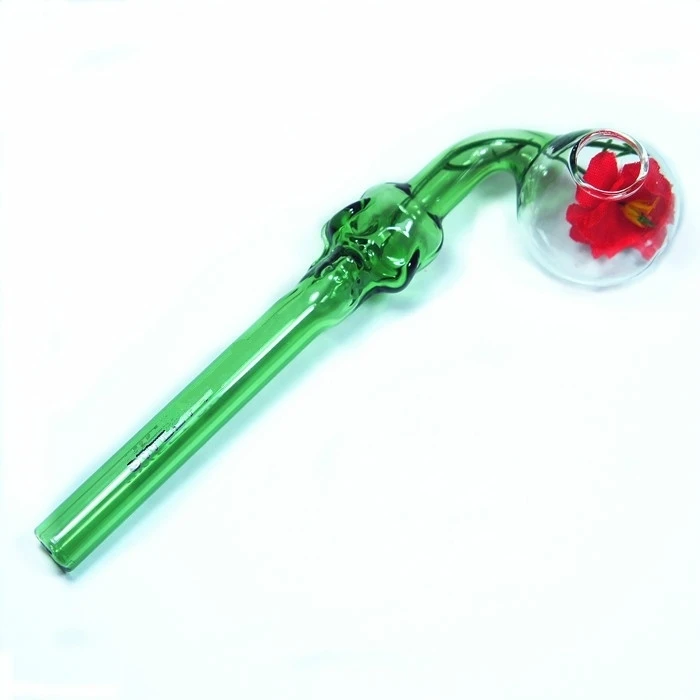 

Sweet Rose Flower Skull Head Glass Pipe