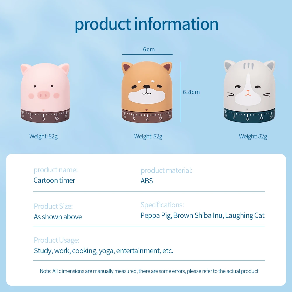 

Kitchen Timer for Cooking Countdown Mechanical Timer Alarm Kitchen Home Cute Cartoon Animal Pig/Bear/Cat Gift for Kids/Children