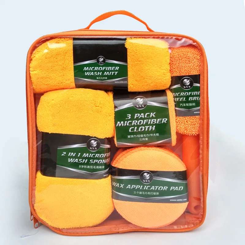 

9pcs Car Cleaning Kit Car Wash Supplies Microfiber Towel Detailing Car Wheel Brush Waxing Sponge Combination Car Cleaning Tools