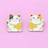 trendy cute lucky cat cartoon cat emamel brooches coat bag badges lapel pins for women kids children christmas gift