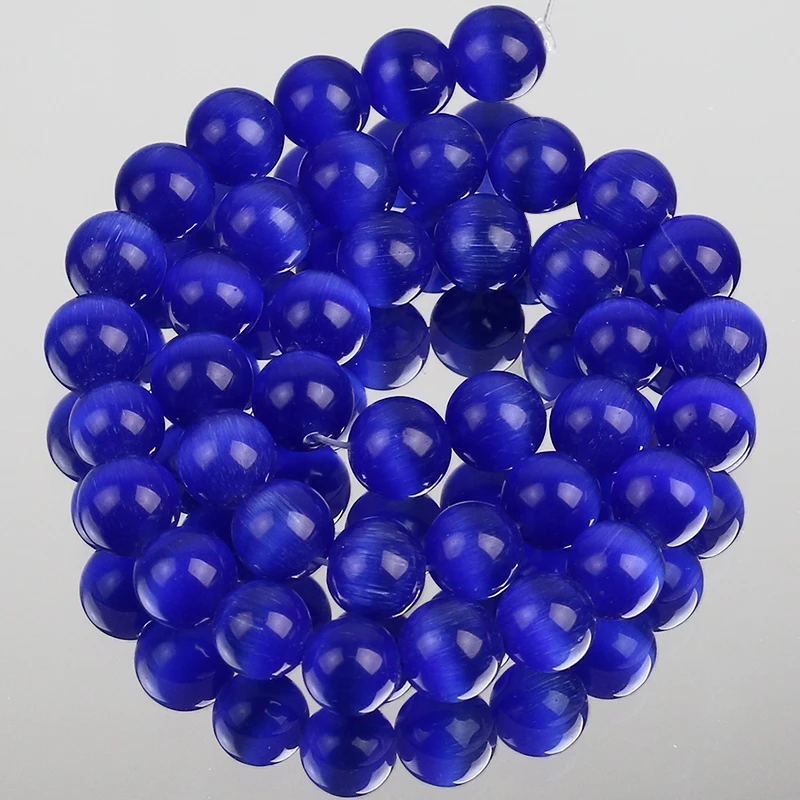 

Natural Stone Glass Navy Blue Cat's Eye Opal 4/6/8/10/12MM Loose Spacer Moonstone Beads For Jewelry Making DIY Bracelet Findings