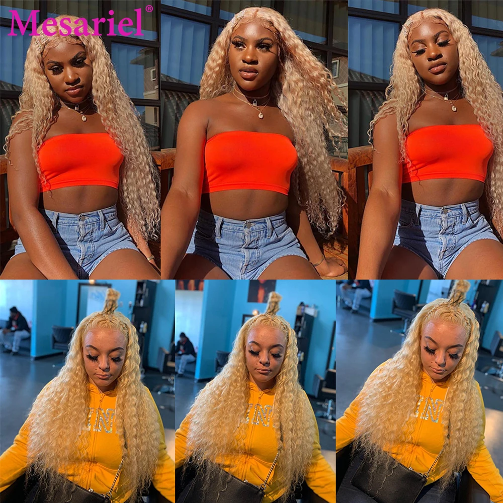 Mesariel 13X4 Blonde Hair Bundles With Lace Frontal 613 Human Brazilian Kinky Curly | Шиньоны и парики