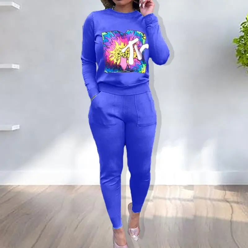Осенне зимний спортивный костюм с длинным рукавом и буквенным принтом для женщин