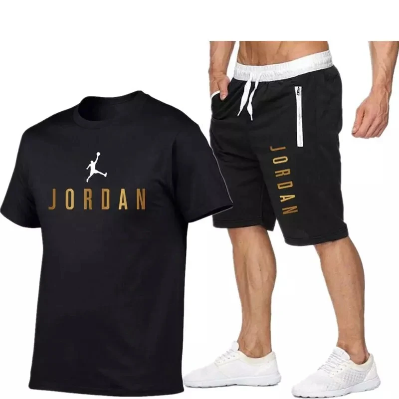 

2021 Summer Men T-shirt Set 2-piece Men's Sports Clothing Pak Basketball Sport Fitness Jordan-23 Printed Short Mouw + Men's Pack