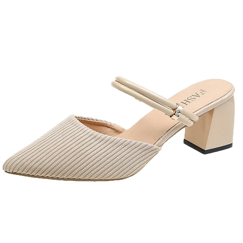 

Summer women sandals slippers Med Luxury Sandals Sale Of Women's Shoes Two Weare All-Match Medium Fashion Pointed New Block