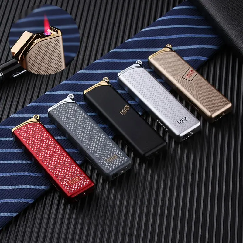 Металлическая зажигалка ветрозащитная газовая портативная заправляемая