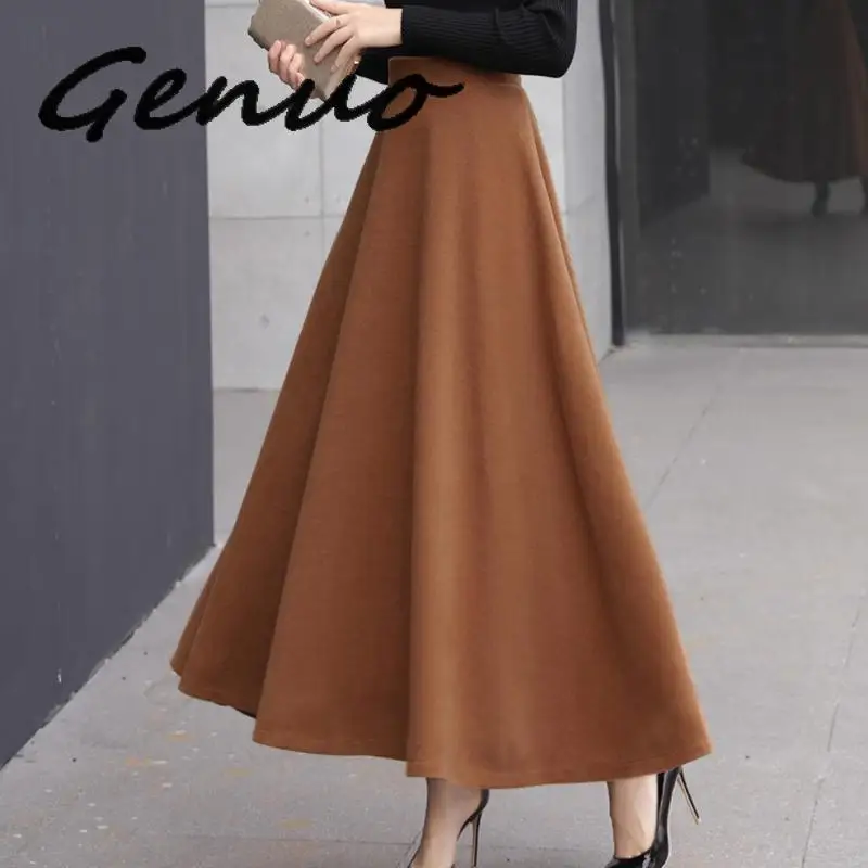 Длинная шерстяная юбка с высокой талией на осень/зиму|Женские юбки| |