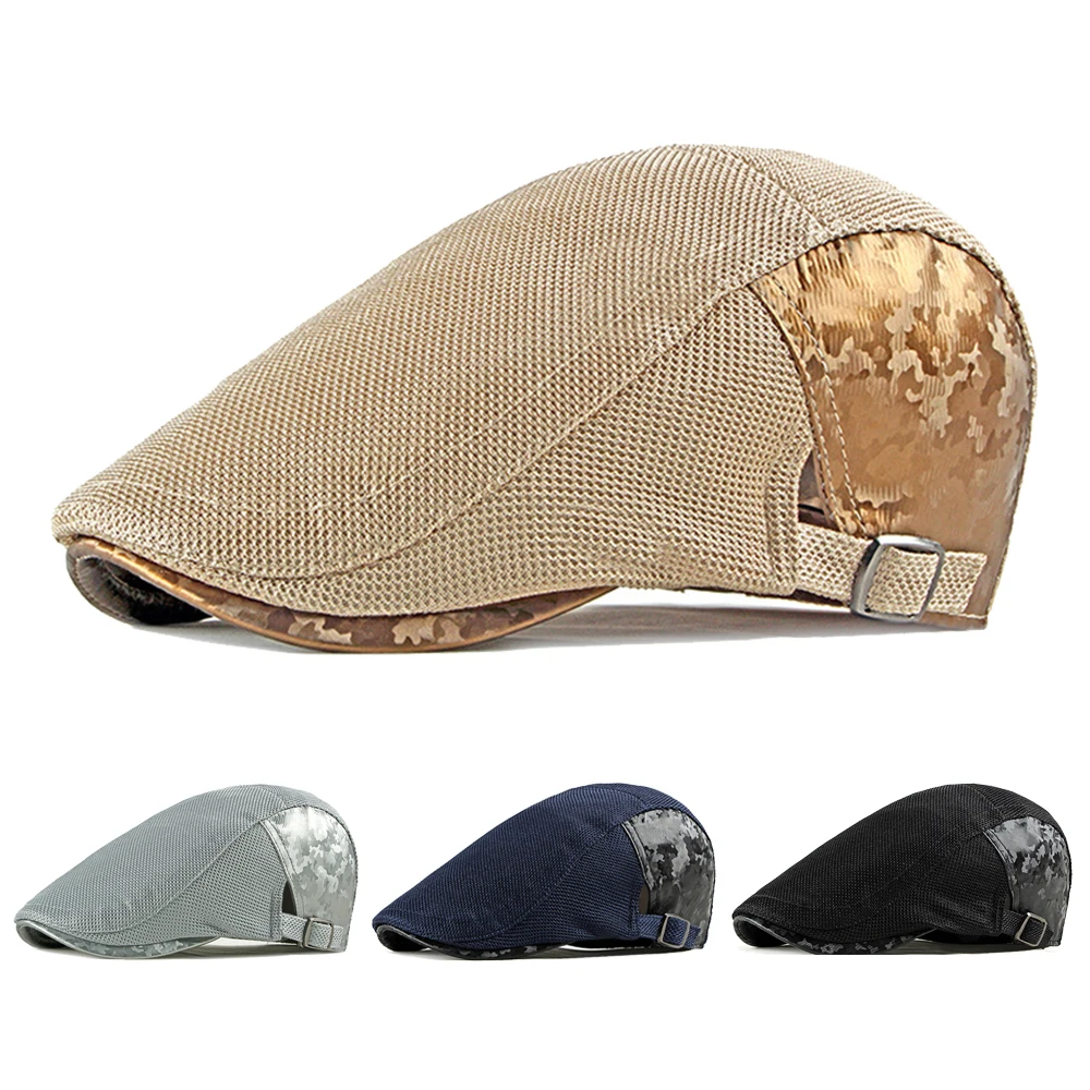 

Sommer Mesh Berets Hut Frauen Camouflage Newsboy Caps Mnner Visiere Cabbie Fischgrten Kappe Entenschnabel Ivy Flache Kappe