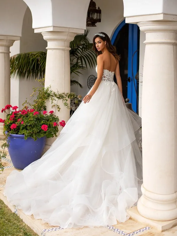 

New Design White Wedding Dress 2020 Sweetehart Neck Sleeveless A-Line Appliques Tulle Bridal Gowns Robe de mariee Vestidos
