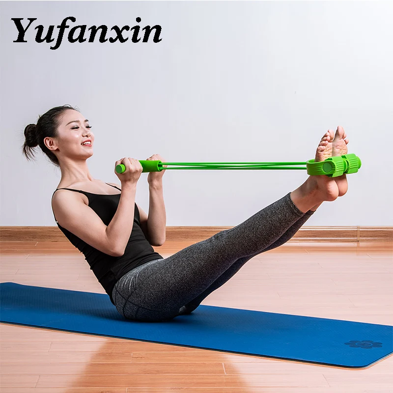 Фитнес клей 4 трубки сопротивление латексной педали тренажер сидеть вверх тянуть