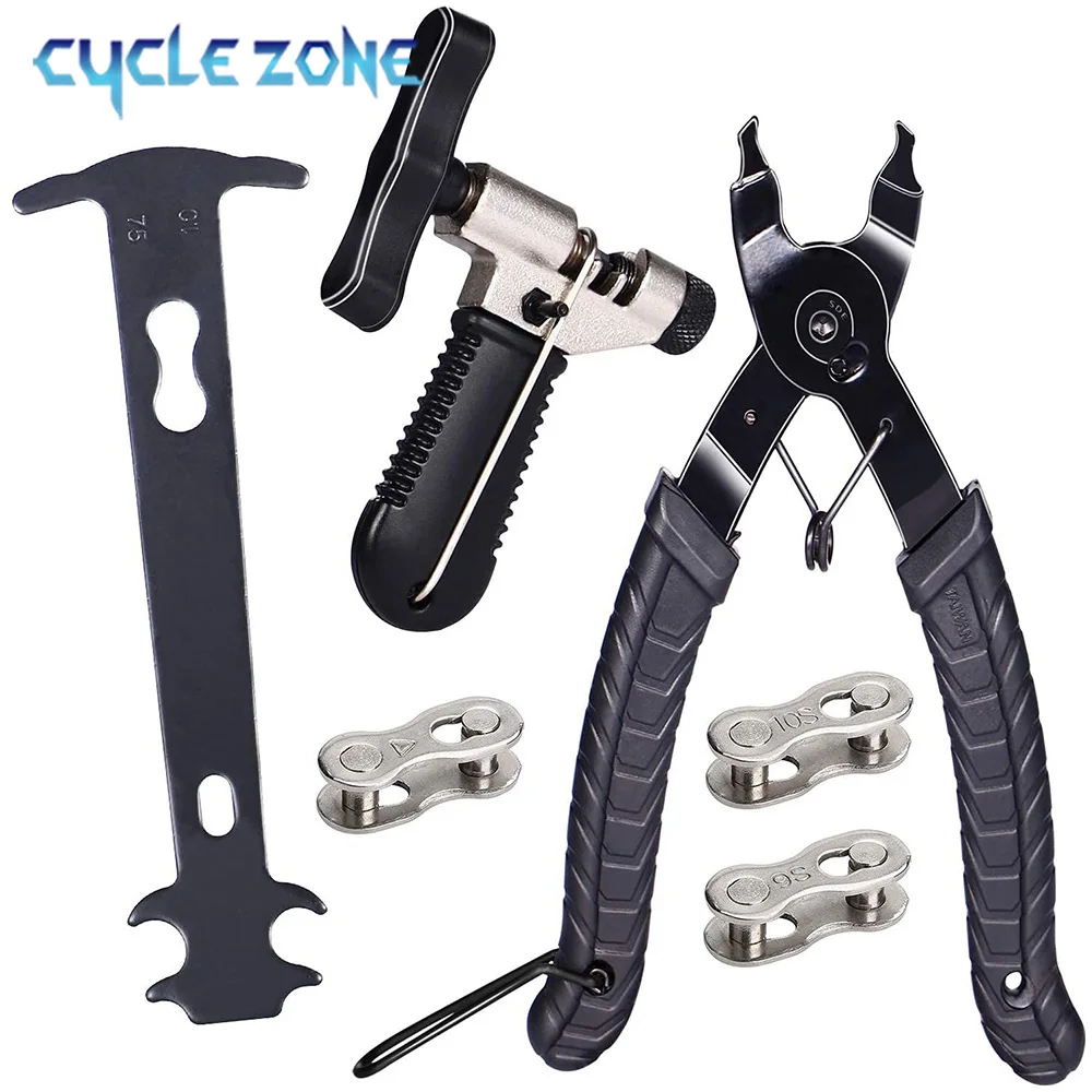 

Multi-Function Bike Cycling Repair Kit ,Bike Link Plier, Chain Breaker Splitter Tool, Chain Checker and 3 Pairs of Reusable Link