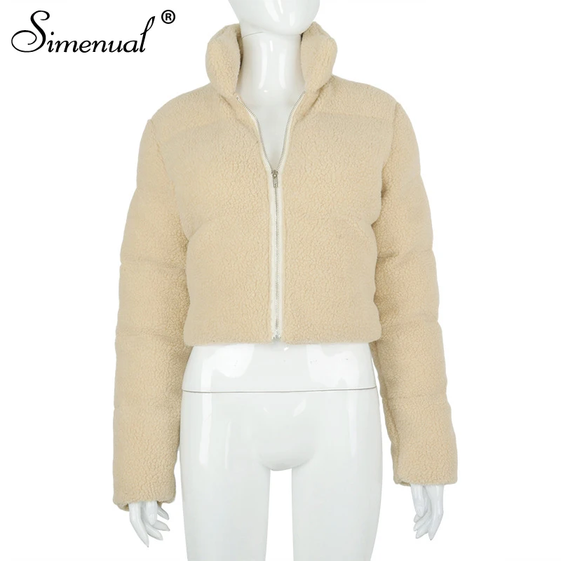 

Simenual Fleece Zipper Winter 2021 Warm Jacket Costs Women Long Sleeve Casual Bread Outerwear Khaki Thick Cotton-Padded Jakets