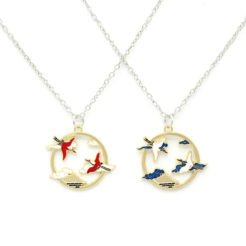 

Chinese Style Double Flying Crane Auspicious Cloud Dripping Oil Necklace Auspicious New Year Men and Women Clavicle Chain
