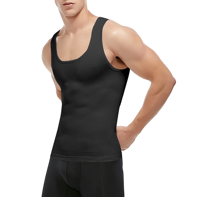 Мужская похудения Body Shaper жилет рубашка Abs живот рубашки с коротким рукавом, чтобы скрыть гинекомастия Moobs тренировочные майки Нижние рубашки