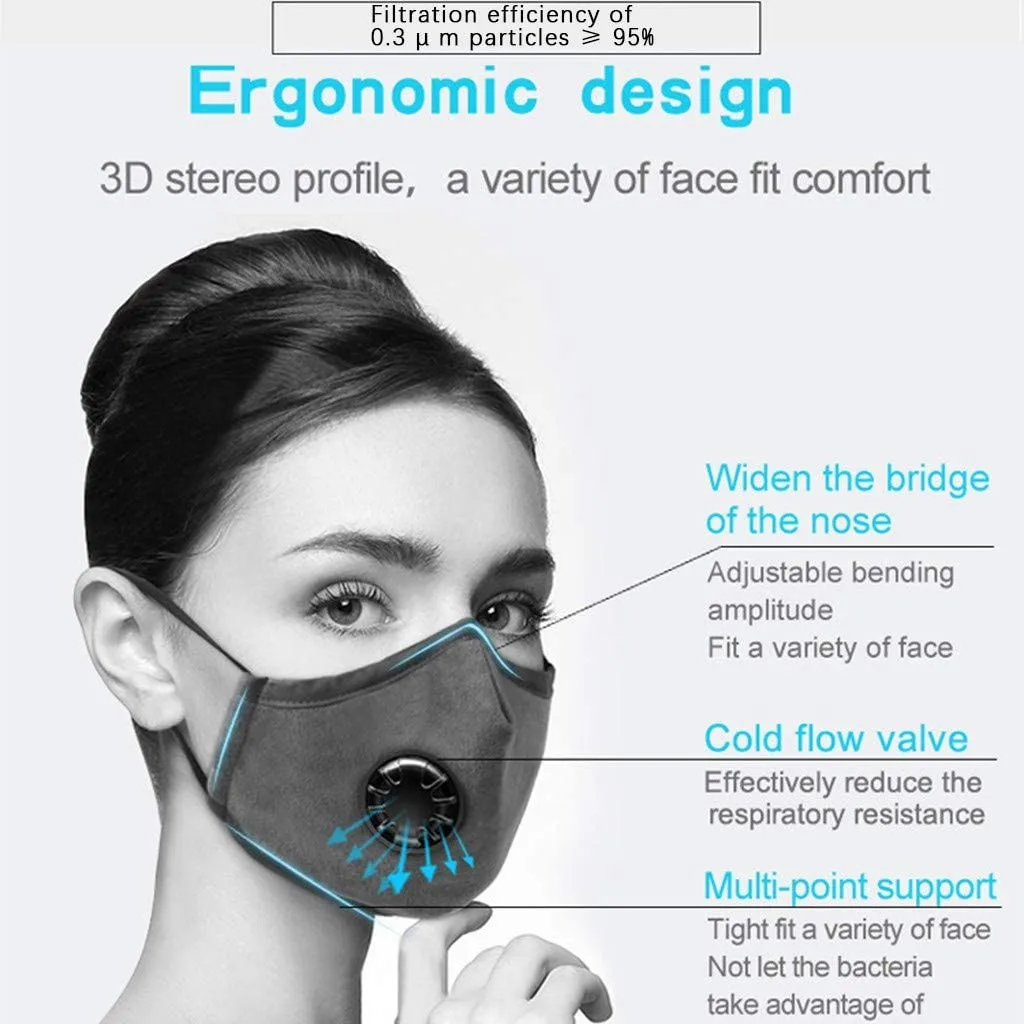 

6PC Facemask Anti Dust Respirator Mascarillas Unisex Reusable Face Mask Breathing Valve Anti-Pollution Earloop Protective Mask