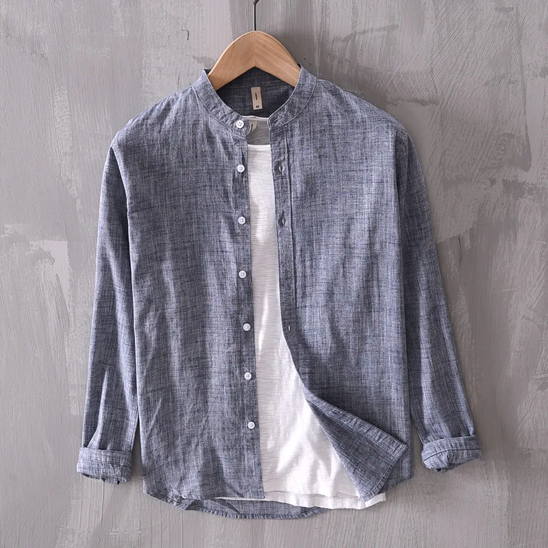 Удобная летняя рубашка из чистого хлопка с длинным рукавом Мужская классическая
