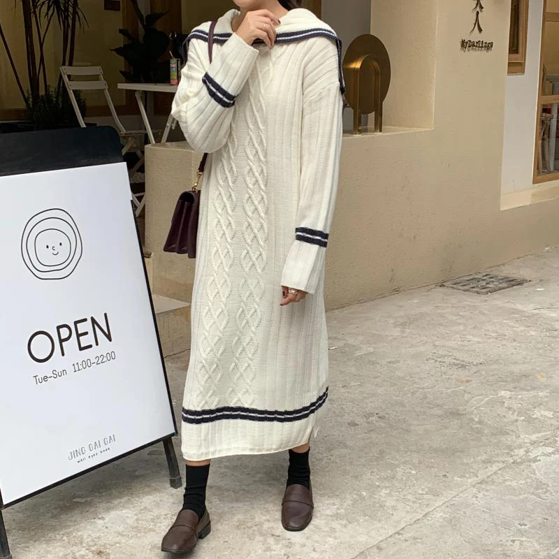 

Alien Kitty 2020 Women Dresses Long-Sleeves Gentle French Knit Solid Striped Sweet Autumn Sweater Female Fashion Elegant