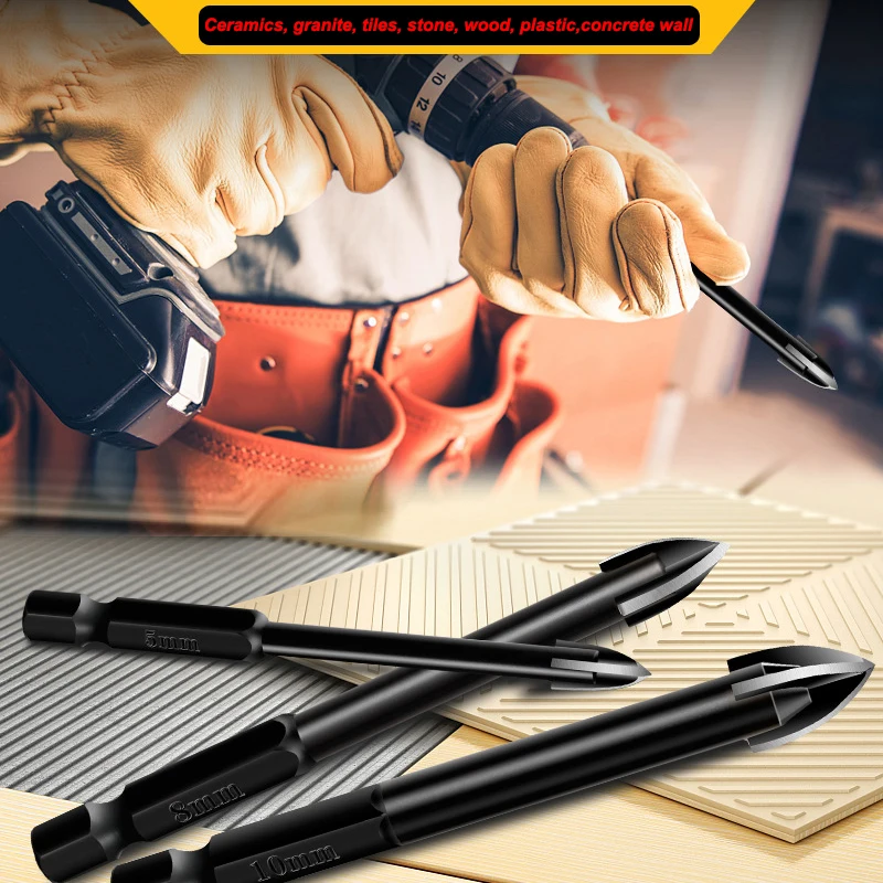 

6pcs/Set 4-12mm Glass Drill Bit Set Alloy Carbide Point With 4 Cutting Edges Tile & Glass Cross Spear Head Drill Bits