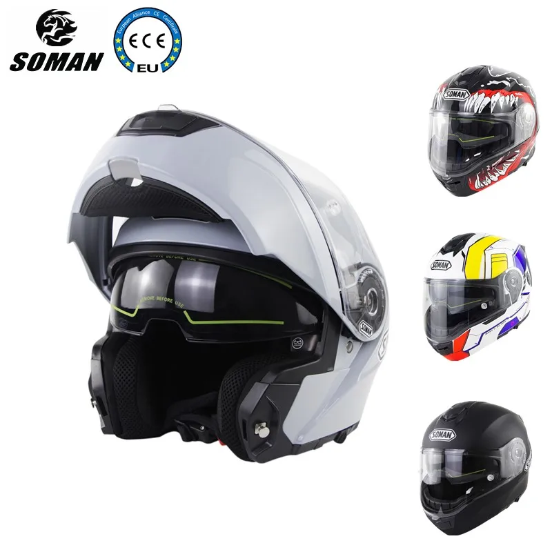 

SOMAN Gray Gundam Motorcycle Helmet Modular Full Face Flip Up Helmets with Rear Spoiler DOT ECE Motorbike Helmet Motorcycle Kask