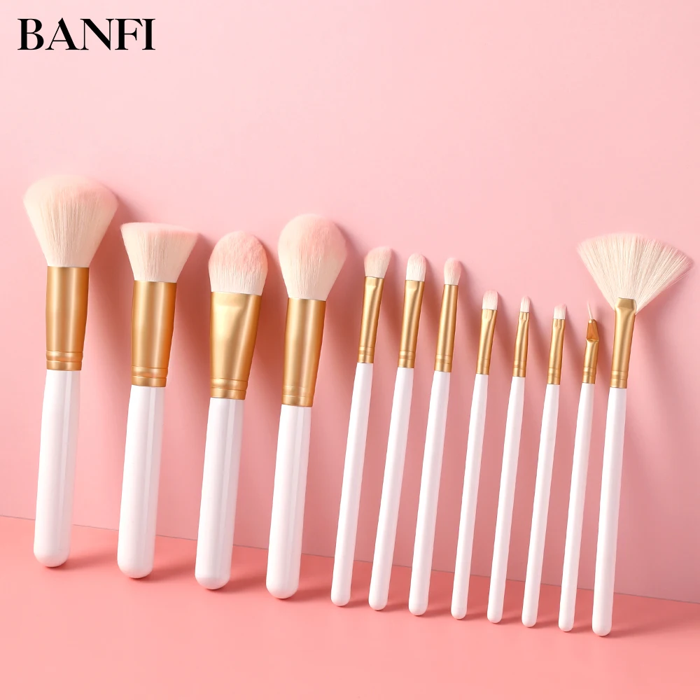 

FUQUE 2021 New 12 Pcs Makeup Brushes Women Professional Cosmetics Blush Foundation Eyeshadow Eyelash Beauty Make Up Tool Set