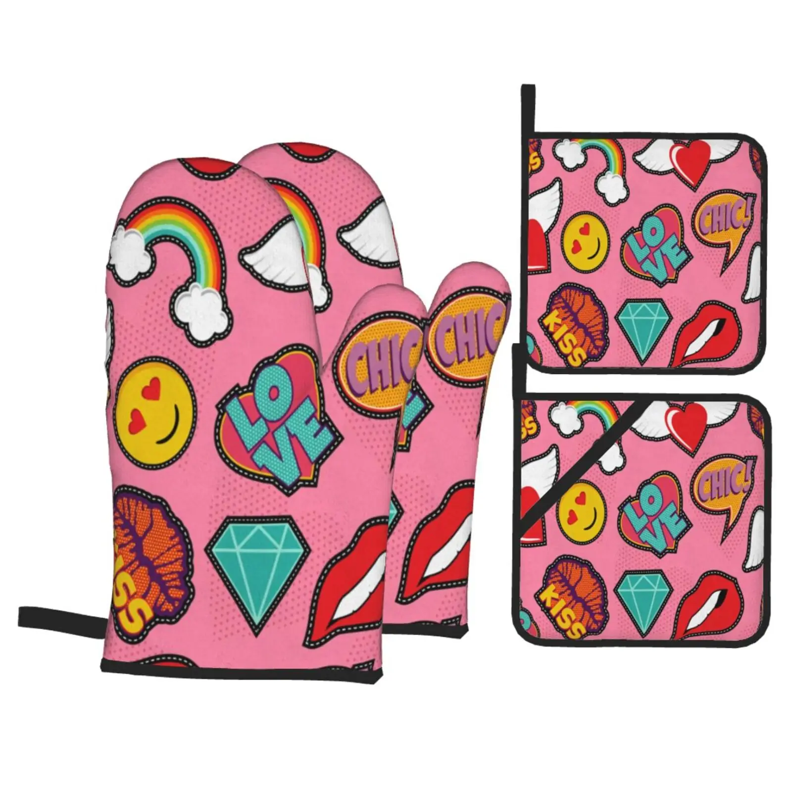 

Original Pot Holders and Oven Mittens for Kitchen Oven Mitts Set Heat Resistant Gloves Kitchen Gadget Sets Potholders Baking Hot