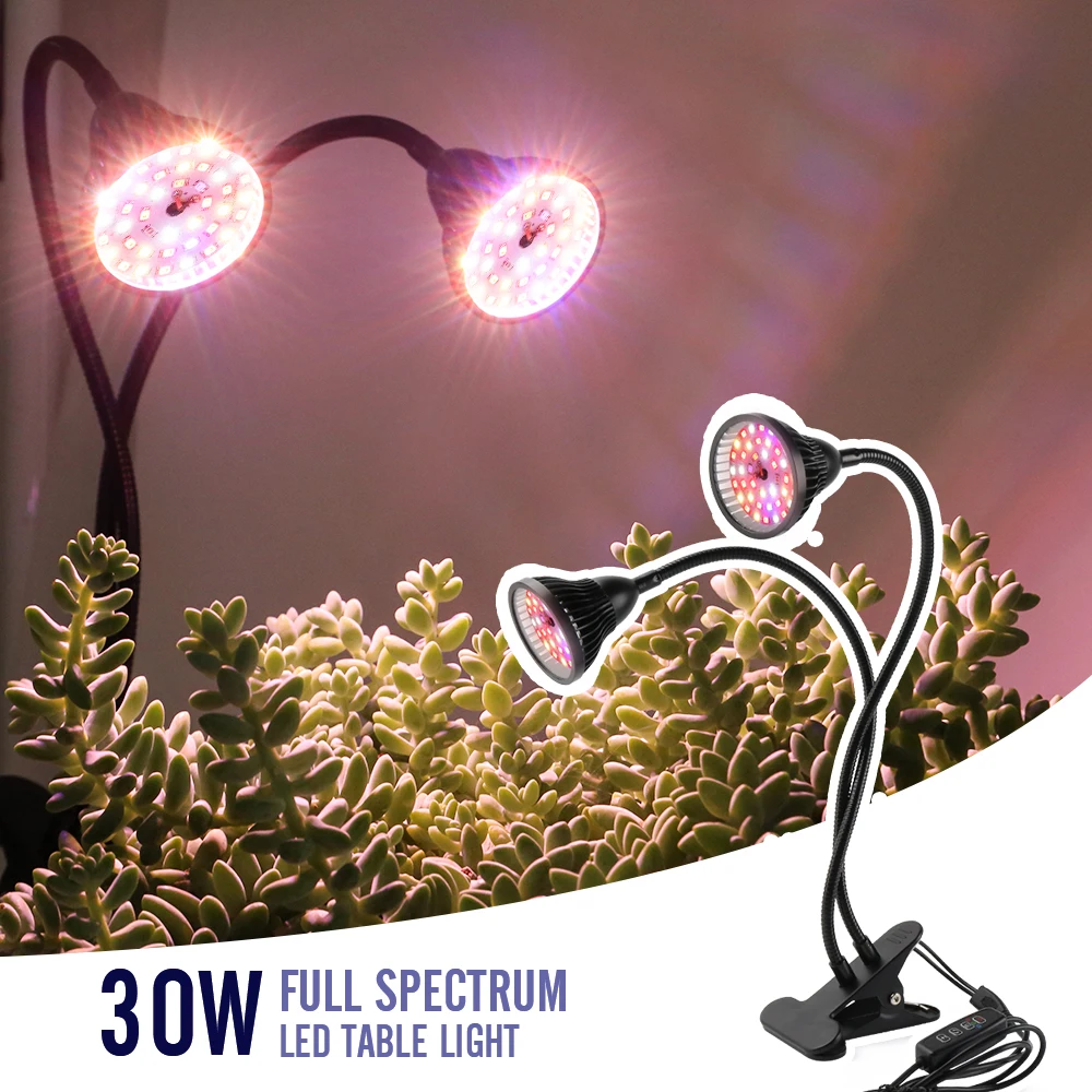 

30W Double Heads LED Grow Light Full Spectrum AC85~265V E27 USB LED Plant Lamp Timing For Indoor Garden Growth Hydroponics