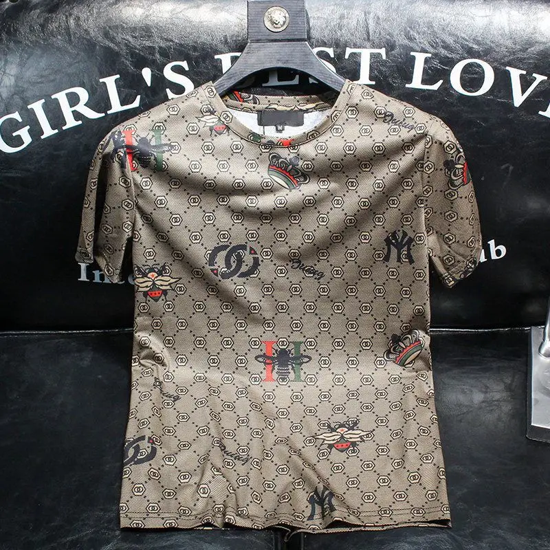 

Europe station men's short sleeve T-shirt 2021 new summer fashion brand personalized fashion slim print top for men