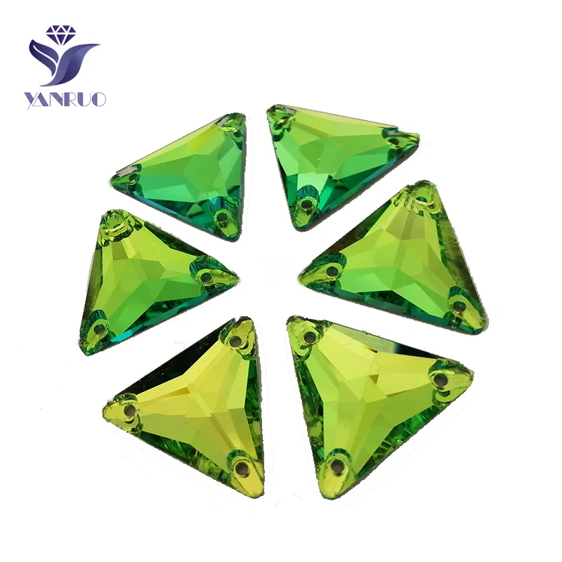 Peridot YANRUO 3270 треугольник 16 мм 22 мм все цвета пришитые камни стеклянные кристаллы стразы лучшее качество камни для одежды - Цвет: Peridot