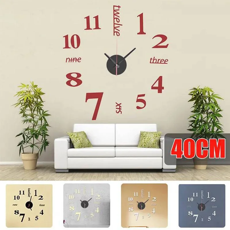 Большие настенные часы 40com 3D самодельные акриловые зеркальные наклейки для