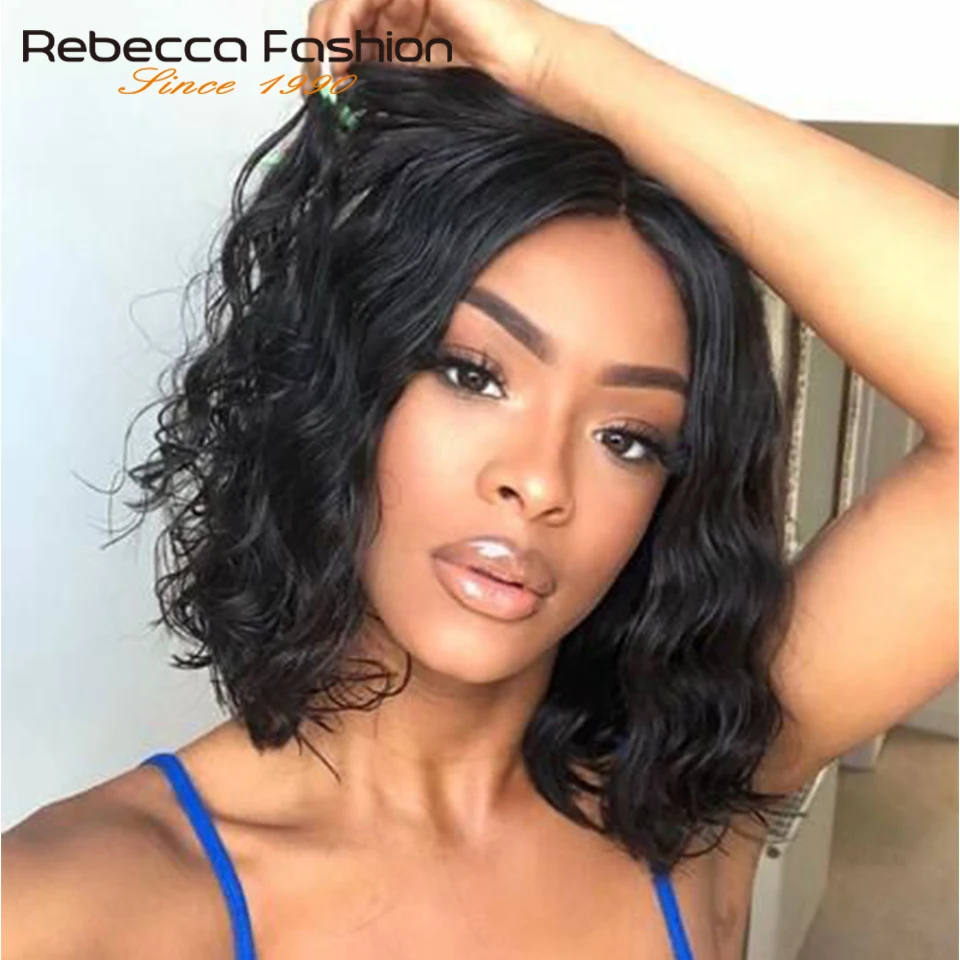 Rebecca средняя часть человеческих волос парик для женщин натуральные волосы линии естественных волн короткие человеческие волосы парики 4,5 дюймов Кружева Часть парик