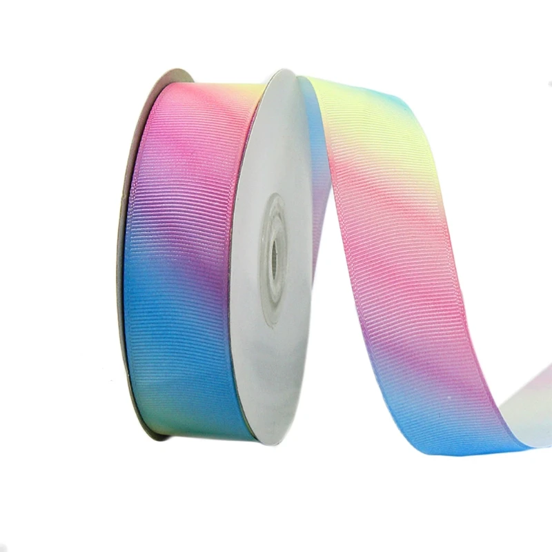 

24 Yards Polyester Silk Light Gradient Rainbow Colorful Grosgrain Ribbon for Hair Bows Headbands DIY Craft Gift Wrapping