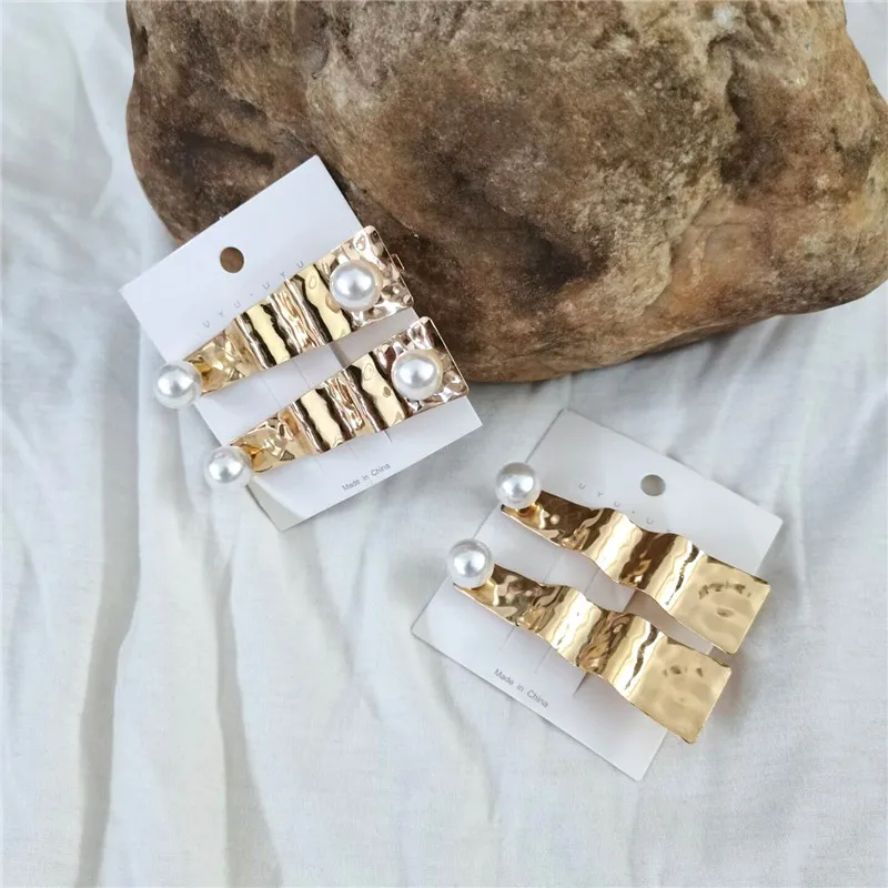 

2 шт./компл. винтажные металлические заколки с искусственным жемчугом золотого цвета геометрические Заколки для женщин и девочек модные акс...