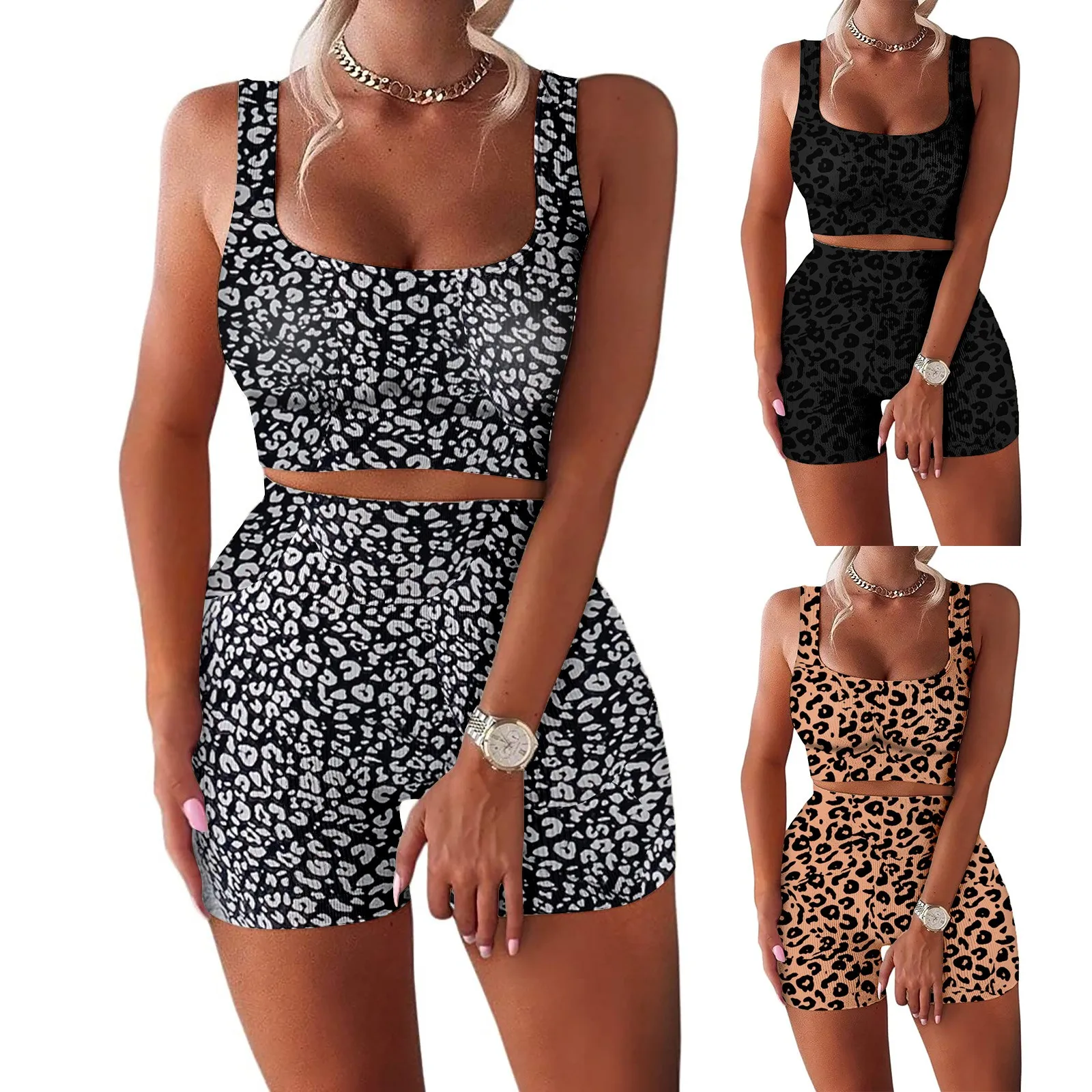 

Шорты с высокой талией, спортивная одежда, женские комплекты для тренировок, бесшовная Майка в рубчик, спортивная одежда, леггинсы, женские ...