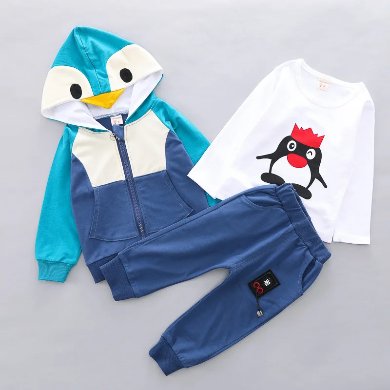 2019 Toddler Boys Clothes Suits Autumn Infant Clothing Sets Baby Penguin Coats T Shirt Pants Kids Child Costume | Детская одежда и