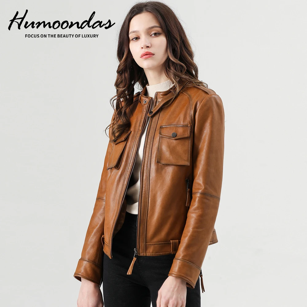 

Spring Genuine Leather Jacket Women 2020 Fashion Real Sheepskin Coat Rivet Motorcycle Biker Jacket Female Sheep Leather Coat