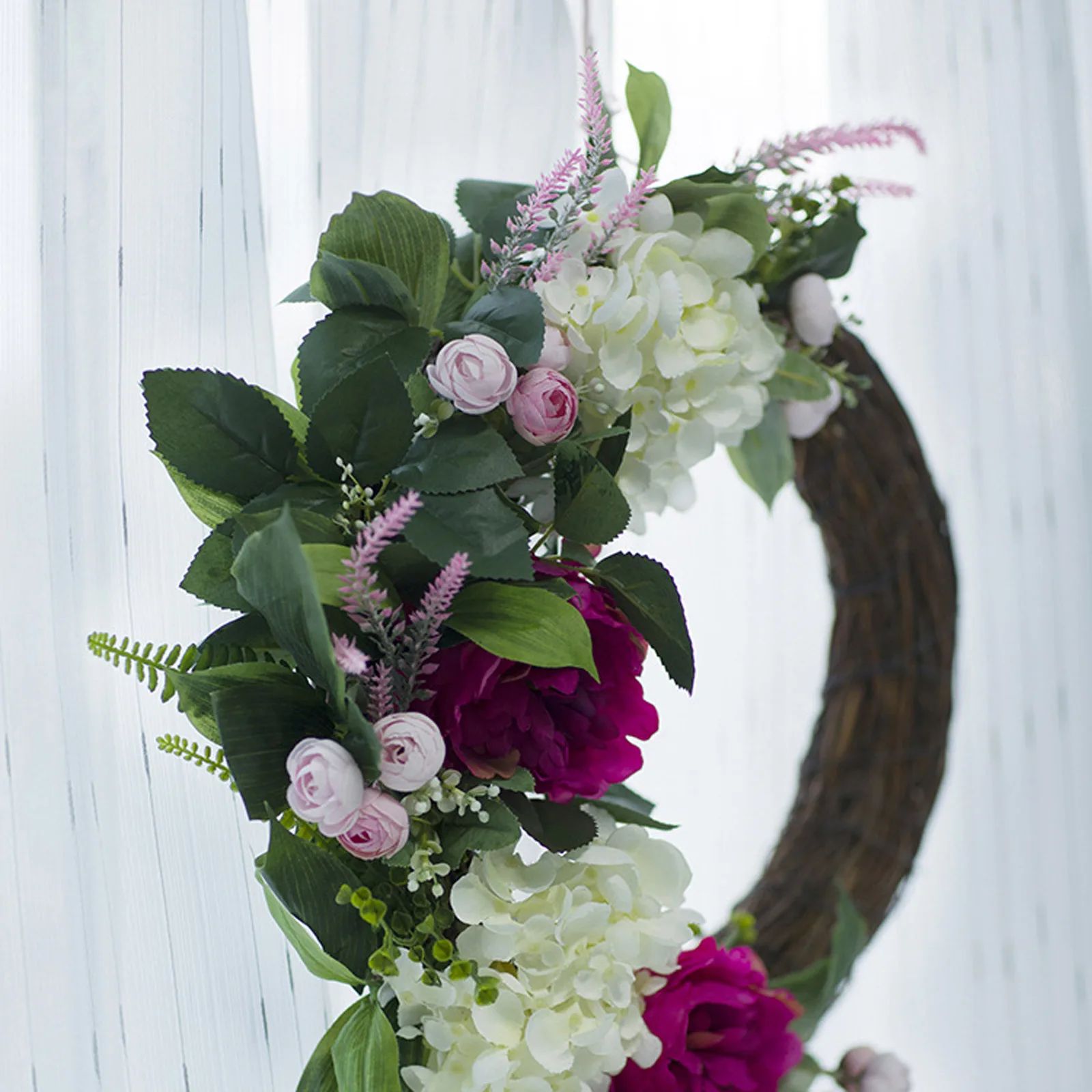 

Rattan Wreath Home Door Decoration Artificial Flower Handmade Natural Garden Garland Simulation Holiday Plant Peony Hydrangea