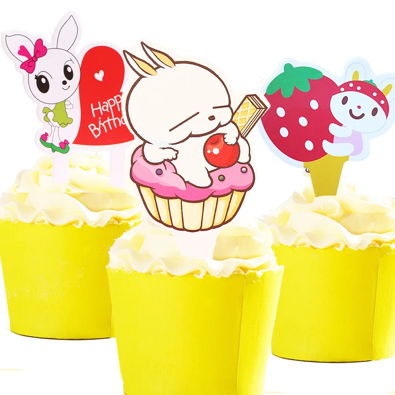 50 шт. милые кролики клубника бумажный кекс Топпер на день рождения Свадебная