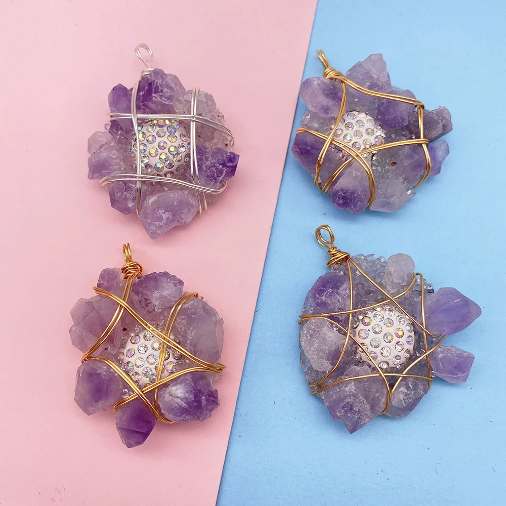

Natural Stone Crystal Pendants Diamond-encrusted Jewellery Crafts Wholesale Charm for Making Jewelry DIY Necklaces Accessories