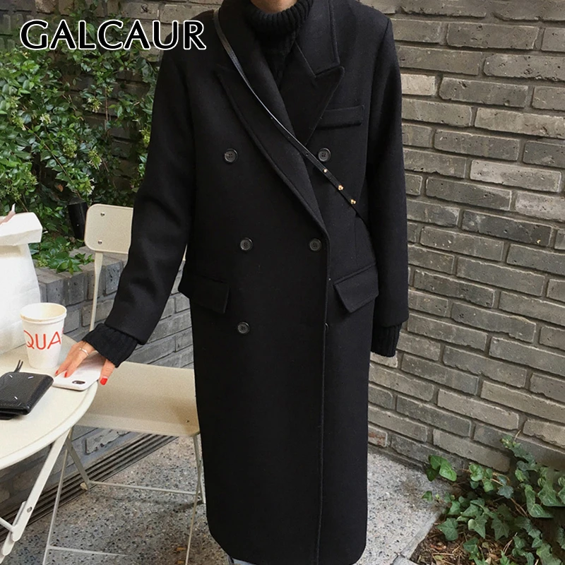 Женское шерстяное пальто с отложным воротником GALCAUR винтажное двубортное
