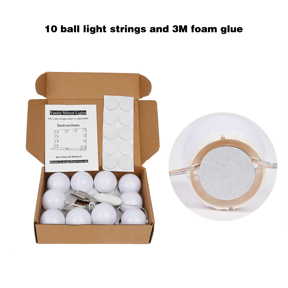 

Wall Lamp LED 12V Makeup Mirror Vanity Led Light 10 PCS Bulbs Kit For Dressing Table Stepless Dimmable Hollywood Makeup Lamp
