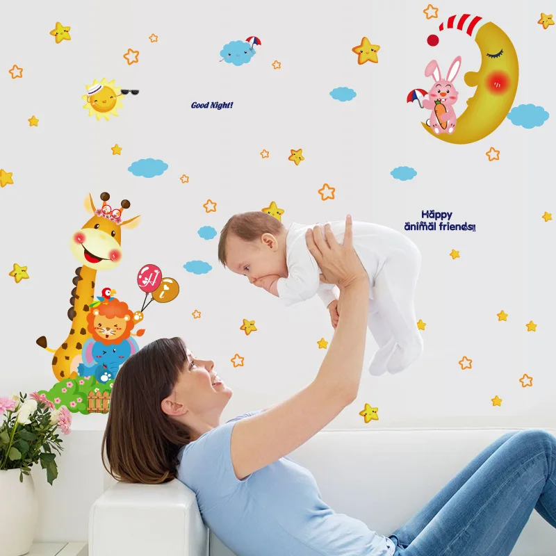 

Cartoon cartoon Moon Star giraffe wall sticker TV sofa background decoration sticker
