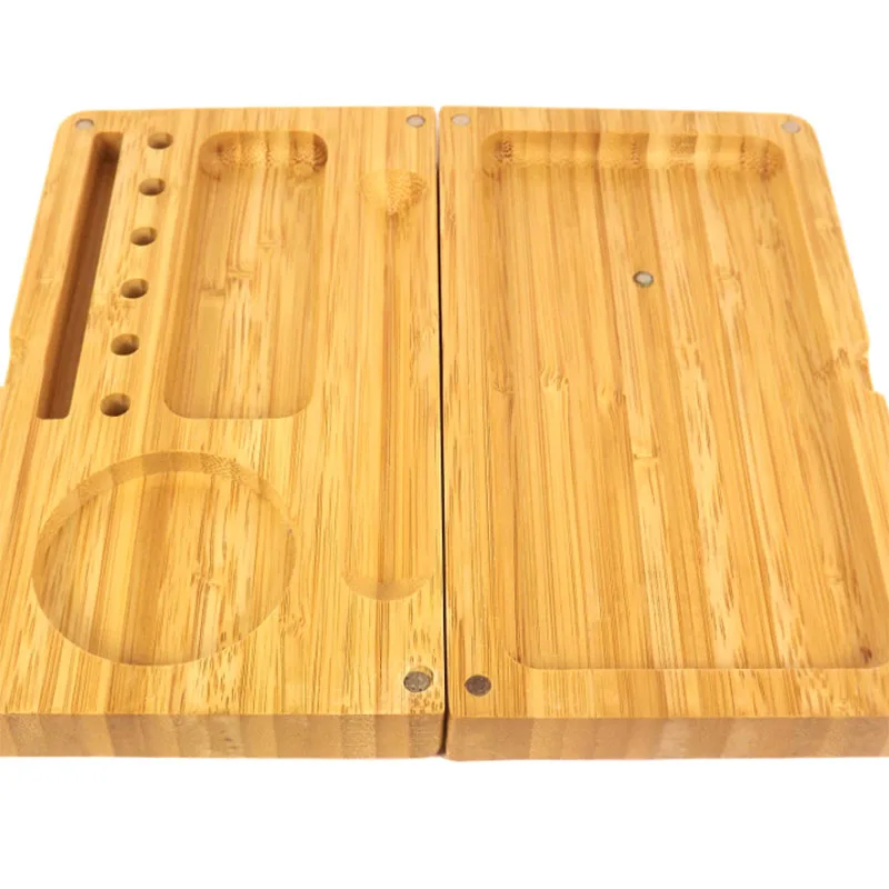 Dark Bamboo Back Flip Striped ​Wooden Rolling Tray Folding Magnetic Weed Trays Tobacco Herb Prerolled Cones Accessories | Дом и сад